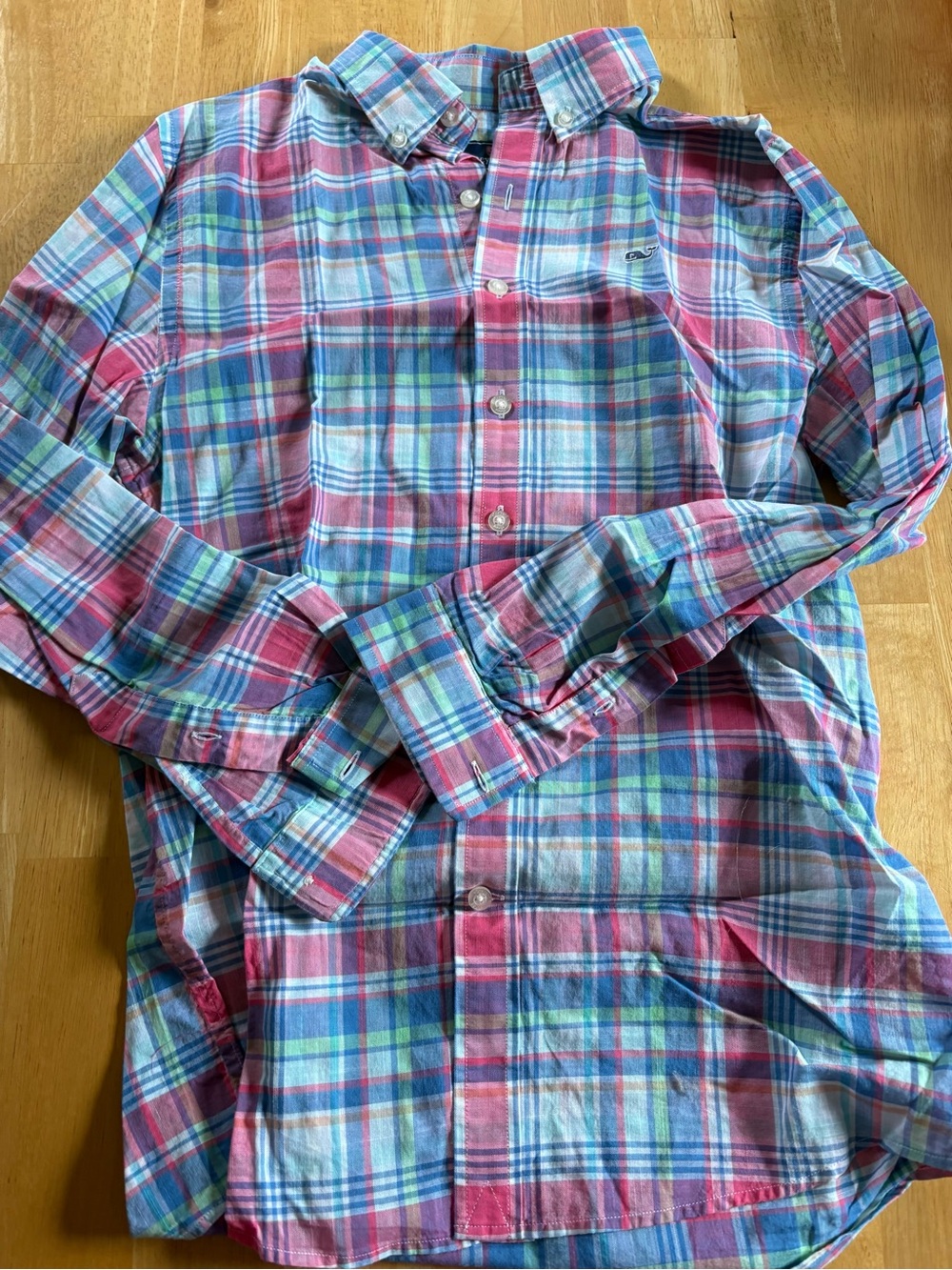 Vineyard Vines Pink and Blue Plaid Button-Down Whale Shirt